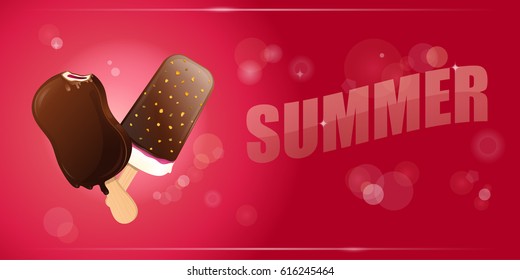 Ice cream pink banner vector illustration