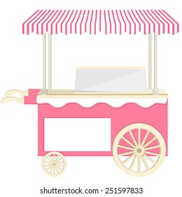 Ice cream pink cart vector icon isolated, ice cream stand, ice cream shop, ice cream vendor