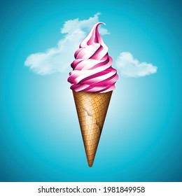 Ice cream pink with clouds vector banner