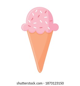 ice cream with a pink color in a cone vector illustration design