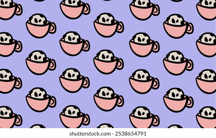 Ice cream in pink cups with a fun pattern. Vector pattern illustration.