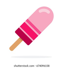 Ice cream with a pink layer on a stick vector flat material design isolated on white