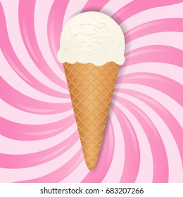 Ice Cream With Pink Sunburst, Vector Illustration, With Gradient Mesh