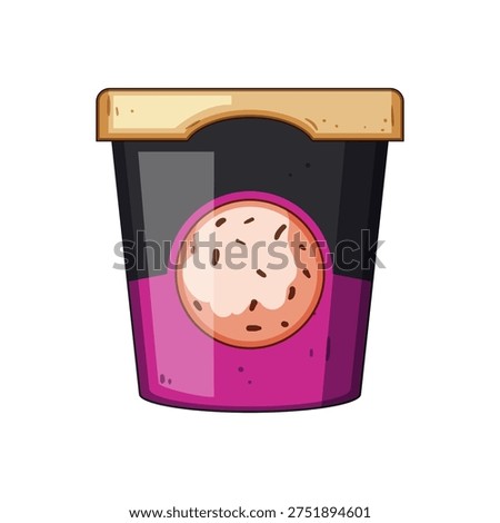 Ice cream pint container featuring a circular label with a delicious looking cookie dough illustration, representing sweet treats and frozen dessert concepts