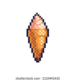 Ice cream pixel art icon. Frozen candy logo. 8-bit sprite. Gelato, sorbet, sundae. Game development, mobile app.  Isolated vector illustration