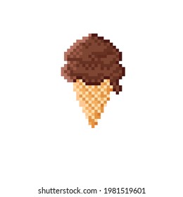 Ice cream pixel art. Vector picture. Ice cream cone icon. Chocolate Ice cream. Vector illustration. Ice cream cone pixel art.