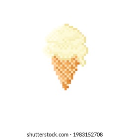 Imagen de píxel crema de hielo. Imagen vectorial. Icono de cono de helado. Helado de vainilla. Ilustración vectorial. Arte de píxel de cono de helado.