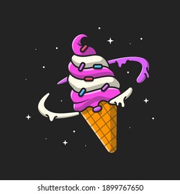 Ice Cream Planet Cartoon Vector Icon Illustration. Food Space Icon Concept Isolated Premium Vector. Flat Cartoon Style