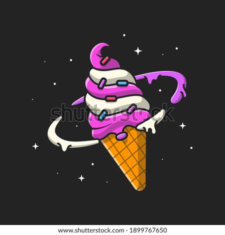 Ice Cream Planet Cartoon Vector Icon Illustration. Food Space Icon Concept Isolated Premium Vector. Flat Cartoon Style