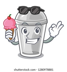 With ice cream plastic cup in the character image