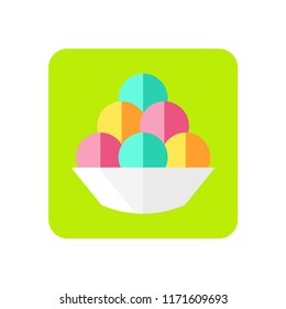 Ice cream in a plate. Ice cream icon. Sweet dessert. Frozen product. Vector illustration. EPS 10.