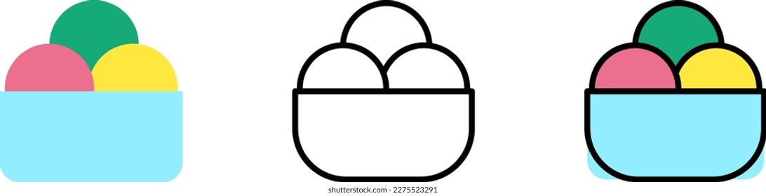 Ice cream, plate vector icon in different styles. Line, color, filled outline