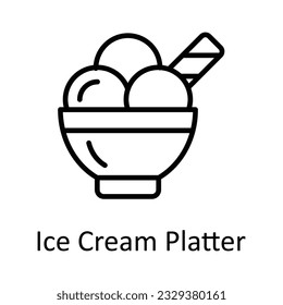 Ice Cream Platter Vector outline Icon Design illustration. Food and Drinks Symbol on White background EPS 10 File 