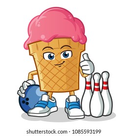 ice cream playing bowling mascot vector cartoon illustration