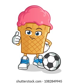 ice cream playing football mascot vector cartoon illustration