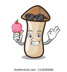 With ice cream pleurotus eryngii mushroom character cartoon