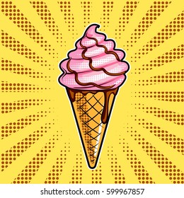 Ice cream pop art hand drawn vector illustration.