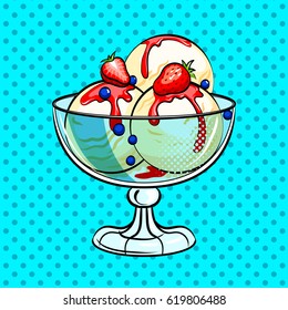 Ice cream pop art hand drawn vector illustration.