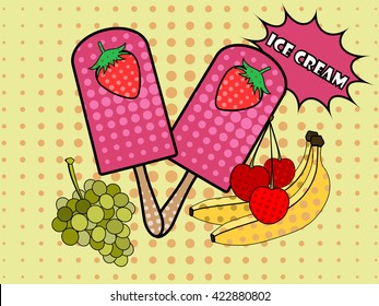 Ice cream pop art style. Popsicle. Vector.