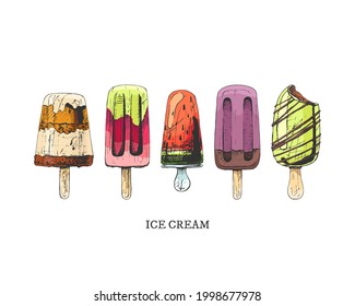 ice cream, popsicle, dessert color image, set