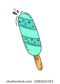 Ice cream popsicle doodle Vector color illustration isolated on white 