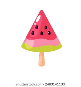 Ice cream popsicle hand drawn vector illustration isolated on white background. Watermelon ice cream clip art.