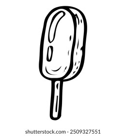 Helado de paleta dibujado a mano doodle. Postre frío de verano en un palo. Pollo de hielo de frutas. Comida láctea callejera. Bocadillo dulce. Producto culinario. Vector boceto línea ilustración de arte.