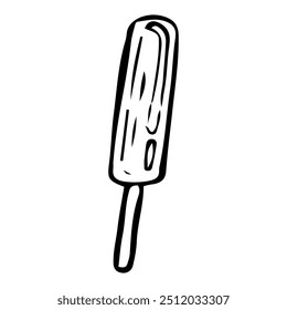 Helado de paleta dibujado a mano doodle. Postre frío de verano en un palo. Pollo de hielo de frutas. Comida láctea callejera. Bocadillo dulce. Producto culinario. Vector boceto línea ilustración de arte.