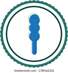 ice cream or popsicle icon with 3 balls with chocolate surface in blue tone, white background with black lines