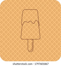 ice cream or popsicle icon with chocolate filling in brown lines. textured beige background