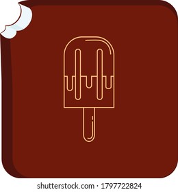 ice cream or popsicle icon with chocolate filling with beige lines. brown background
