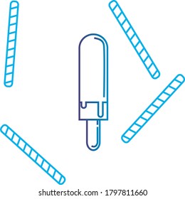 ice cream or popsicle icon with chocolate filling degraded blue lines. white background