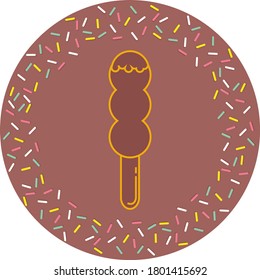 ice cream or popsicle icon with chocolate filling with colored lines. textured brown background