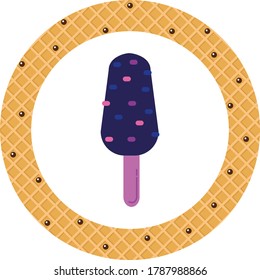 ice cream or popsicle icon with colorful sparks. white background with yellow texture
