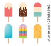 Ice cream popsicle icon set collection in flat style. Tasty dessert vector illustration on isolated background. Sweet eating sign business concept.