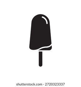 Ícone de picolé de sorvete - Silhueta preta minimalista simples de sobremesa congelada de verão em um pau, ilustração vetorial isolado no branco.