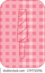 ice cream or popsicle icon with three flavors with red lines. pink background