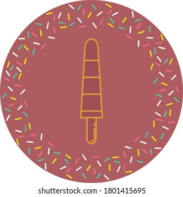 ice cream or popsicle icon with three flavors with colored lines. textured brown background