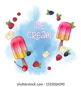 Ice cream popsicle and nuts chocolate logo background for sweets. Vector illustration