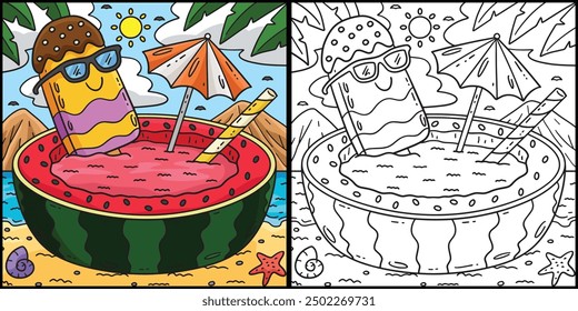 Ice Cream Popsicle on Watermelon Pool Illustration