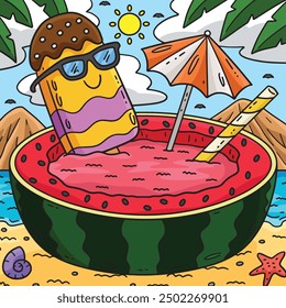 Ice Cream Popsicle on Watermelon Pool Colored 