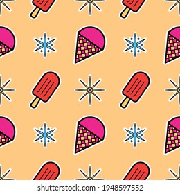 Patrón de helados y palas con copos de nieve. Diseño de verano