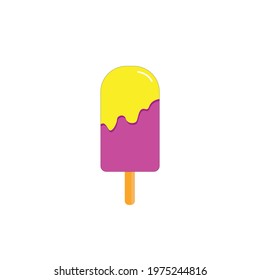Ice cream (popsicle) with pink color with yellow melt.
