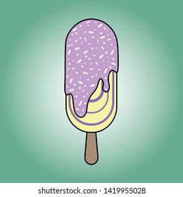 Ice cream, popsicle, purple and yellow colors, vector illustration.