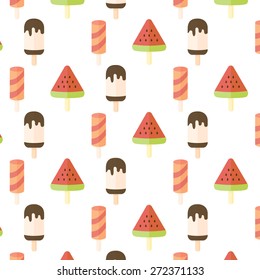 Ice cream and popsicle seamless pattern on white background