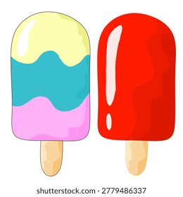 Ice Cream Popsicle Set Illustration. Colorful Frozen Dessert Collection. Popsicle Duo Isolated Clipart