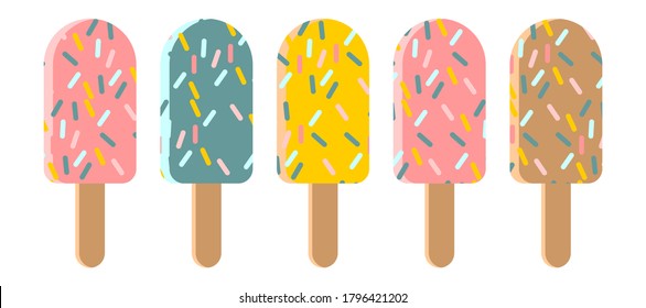 Eis-Creme-Popsillensatz, handgezeichnet