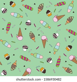Ice cream and popsicle texture on green
