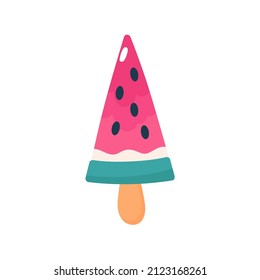 Ice cream popsicle watermelon. Cute summer dessert in a flat style. Isolated vector clipart. Cute summer dessert in a flat style. Isolated vector clipart