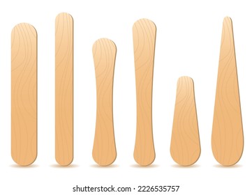 Ice cream or popsicle wooden sticks, realistic vector illustration